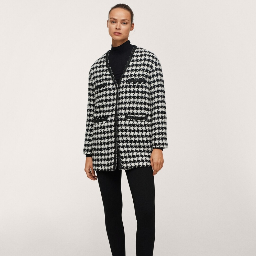 Mango houndstooth jacket in ecru